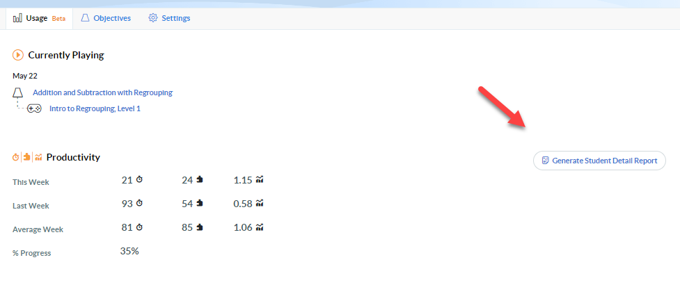 generate student detail report button