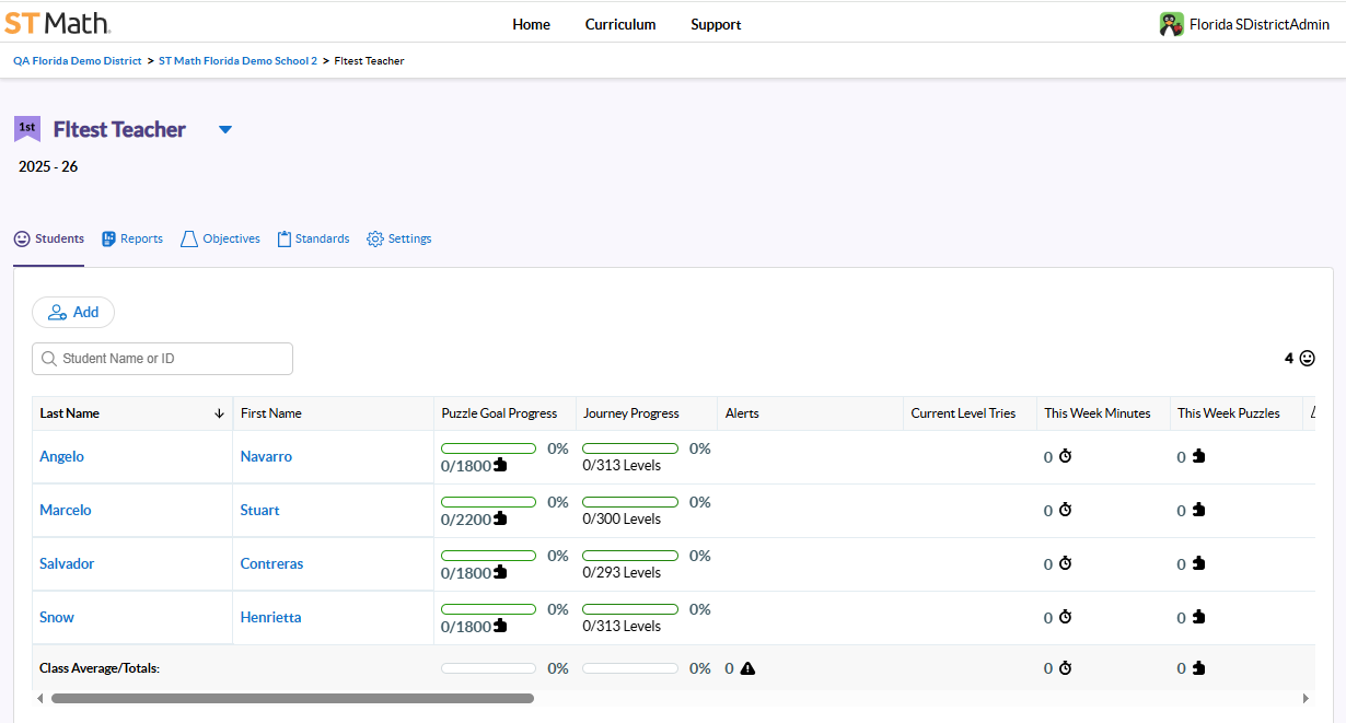 educator dashboard view
