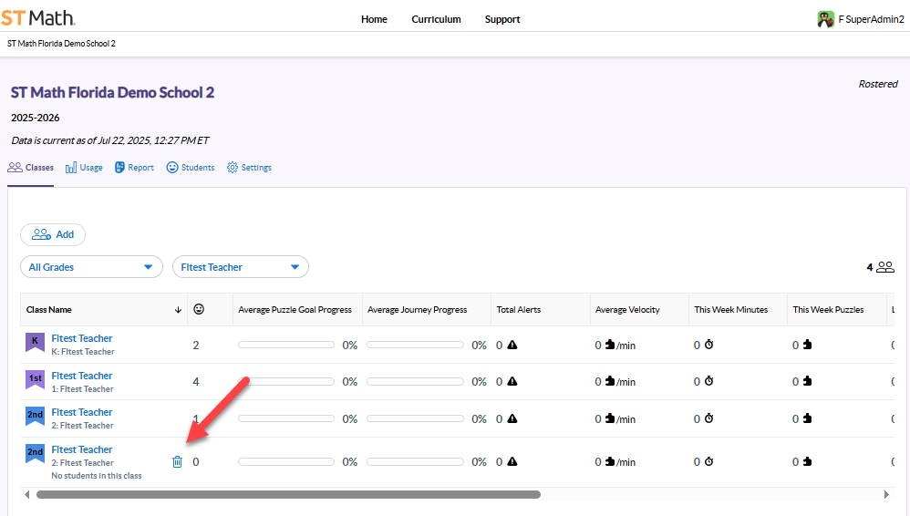 deleting class from my classes page