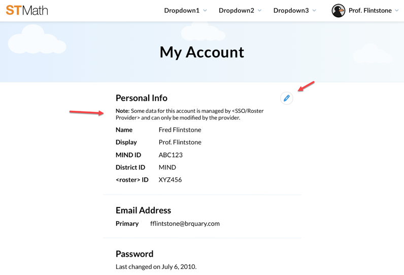 The Educator Console with arrows pointing to My Account and the edit pencil