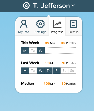 A student screen showing the days of the week with several highled in dark blue