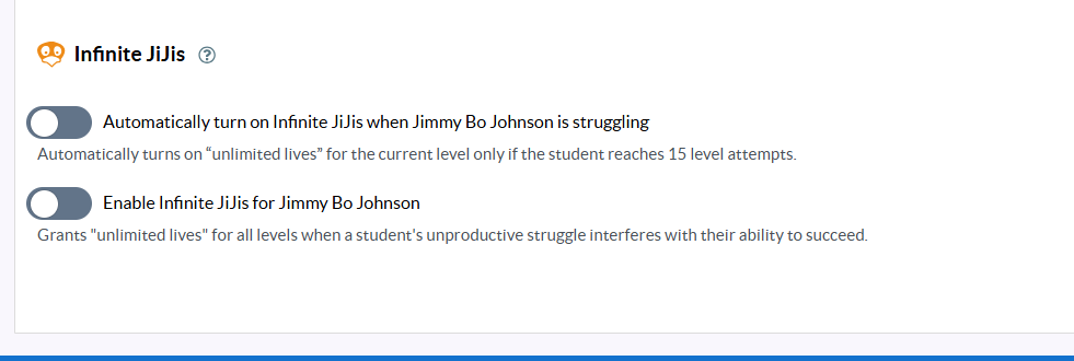 Disable Infinite JiJis from the Student Settings tab